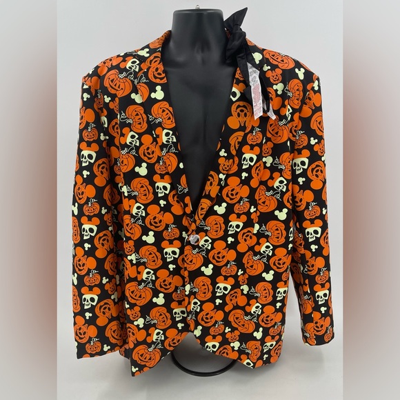 Mickey Mouse Pumpkin Disney Party Halloween Glow Blazer Light Up Tie L\XL New - Picture 1 of 12
